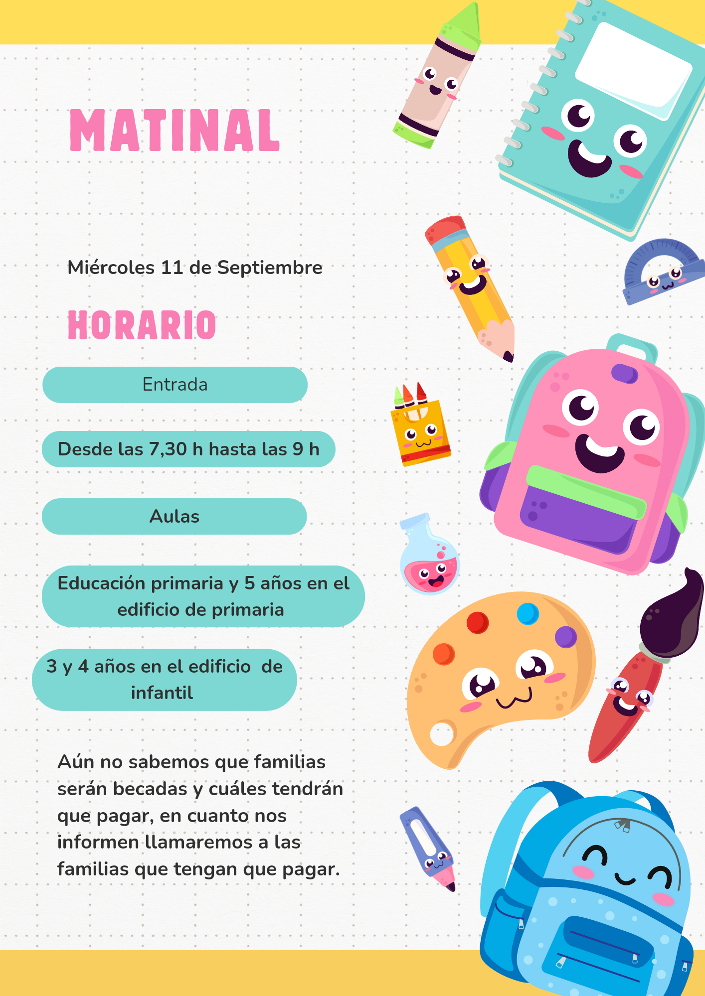 Cartel aviso de regreso a clases infantil bonito colorido 20240910 002059 0000